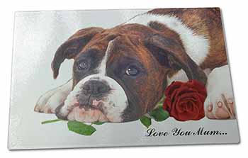 Large Glass Cutting Chopping Board Boxer Dog+Rose 