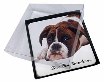 4x Boxer Dogs Grandma Gift Picture Table Coasters Set in Gift Box