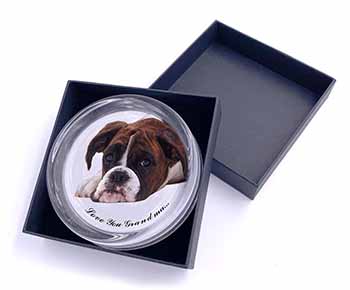 Boxer Dogs Grandma Gift Glass Paperweight in Gift Box