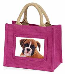 Red and White Boxer Puppy Little Girls Small Pink Jute Shopping Bag