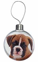 Red and White Boxer Puppy Christmas Bauble