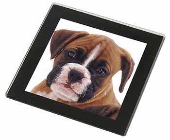 Red and White Boxer Puppy Black Rim High Quality Glass Coaster