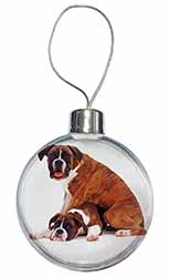 Boxer Dog with Puppy Christmas Bauble