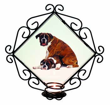 Boxer Dog with Puppy Wrought Iron Wall Art Candle Holder