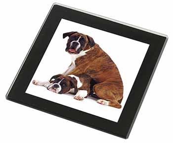 Boxer Dog with Puppy Black Rim High Quality Glass Coaster