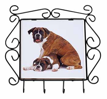 Boxer Dog with Puppy Wrought Iron Key Holder Hooks