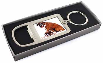 Boxer Dog with Puppy Chrome Metal Bottle Opener Keyring in Box