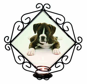 Boxer Dog Wrought Iron Wall Art Candle Holder