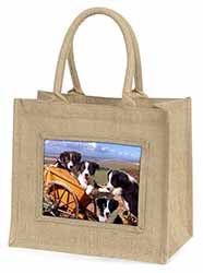 Border Collie Natural/Beige Jute Large Shopping Bag