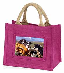 Border Collie Little Girls Small Pink Jute Shopping Bag