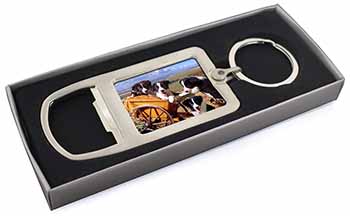 Border Collie Chrome Metal Bottle Opener Keyring in Box