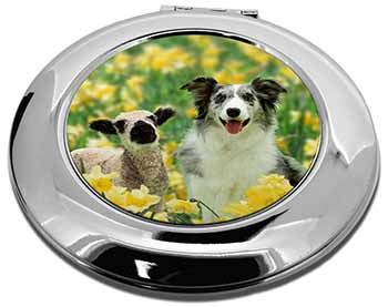 Border Collie Dog and Lamb Make-Up Round Compact Mirror