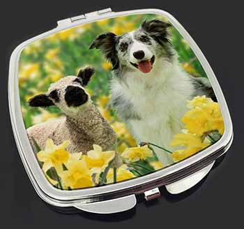 Border Collie Dog and Lamb Make-Up Compact Mirror