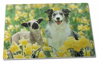 Large Glass Cutting Chopping Board Border Collie Dog and Lamb