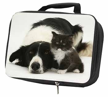 Border Collie and Kitten Black Insulated School Lunch Box/Picnic Bag