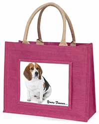 Beagle Dog "Yours Forever..." Large Pink Jute Shopping Bag