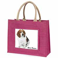 Beagle Dog "Yours Forever..." Large Pink Jute Shopping Bag