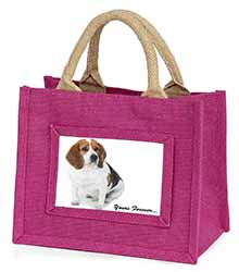 Beagle Dog "Yours Forever..." Little Girls Small Pink Jute Shopping Bag