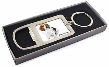 Beagle Dog "Yours Forever..." Chrome Metal Bottle Opener Keyring in Box