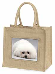 Bichon Frise Dog Natural/Beige Jute Large Shopping Bag