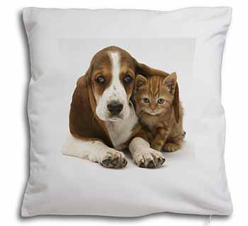 Basset Hound Dog and Cat Soft White Velvet Feel Scatter Cushion