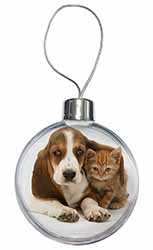 Basset Hound Dog and Cat Christmas Bauble