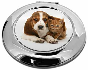 Basset Hound Dog and Cat Make-Up Round Compact Mirror