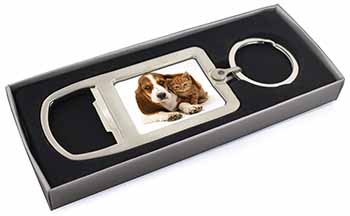 Basset Hound Dog and Cat Chrome Metal Bottle Opener Keyring in Box