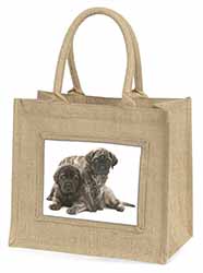 Bullmastiff Dog Puppies Natural/Beige Jute Large Shopping Bag