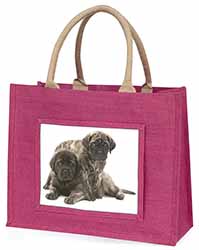 Bullmastiff Dog Puppies Large Pink Jute Shopping Bag