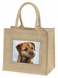 Border Terrier Natural/Beige Jute Large Shopping Bag