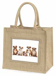 Bulldog Puppy Dogs Natural/Beige Jute Large Shopping Bag