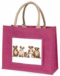 Bulldog Puppy Dogs Large Pink Jute Shopping Bag