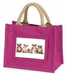 Bulldog Puppy Dogs Little Girls Small Pink Jute Shopping Bag