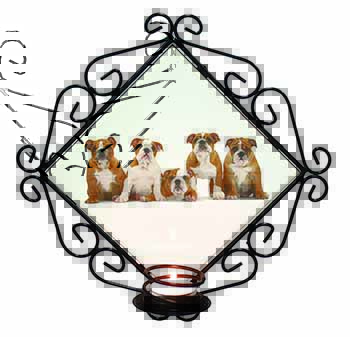 Bulldog Puppy Dogs Wrought Iron Wall Art Candle Holder
