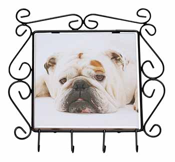 White Bulldog Wrought Iron Key Holder Hooks