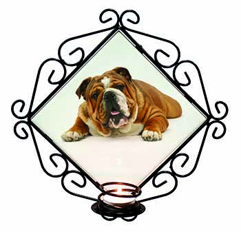 Beautiful Tan Bulldog Wrought Iron Wall Art Candle Holder