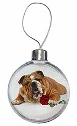 Red Bulldog with Red Rose Christmas Bauble