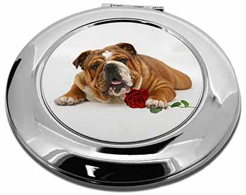 Red Bulldog with Red Rose Make-Up Round Compact Mirror