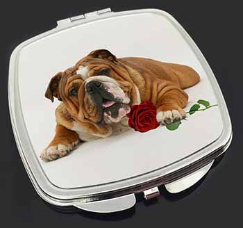 Red Bulldog with Red Rose Make-Up Compact Mirror