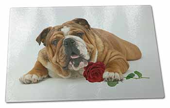 Large Glass Cutting Chopping Board Red Bulldog with Red Rose