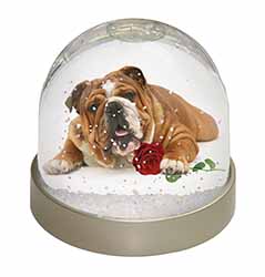 Red Bulldog with Red Rose Snow Globe Photo Waterball