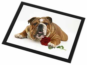 Red Bulldog with Red Rose Black Rim High Quality Glass Placemat