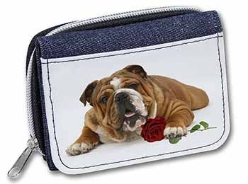 Red Bulldog with Red Rose Unisex Denim Purse Wallet