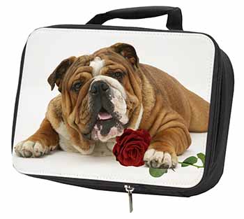 Red Bulldog with Red Rose Black Insulated School Lunch Box/Picnic Bag