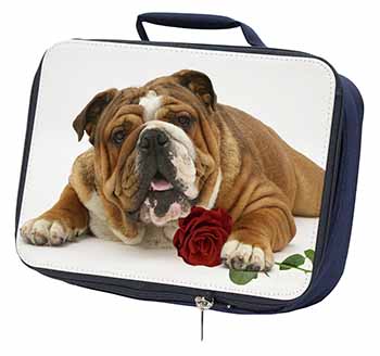 Red Bulldog with Red Rose Navy Insulated School Lunch Box/Picnic Bag