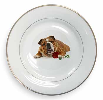 Red Bulldog with Red Rose Gold Rim Plate Printed Full Colour in Gift Box