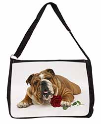 Red Bulldog with Red Rose Large Black Laptop Shoulder Bag School/College