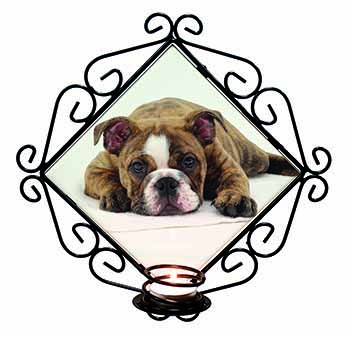 Bulldog Wrought Iron Wall Art Candle Holder