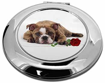 Bulldog with Red Rose Make-Up Round Compact Mirror